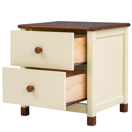 AW5- Wooden Nightstand with Two Drawers for Kids,End Table for Bedroom,Cream+Walnut - Likeshoppe 