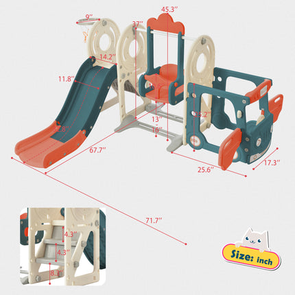 BB22- Kids Swing-N-Slide with Bus Play Structure; Freestanding Bus Toy with Slide&Swing for Toddlers; Bus Slide Set with Basketball Hoop - Likeshoppe 