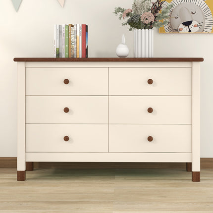 AU10- Wooden Storage Dresser with 6 Drawers,Storage Cabinet for kids Bedroom,Cream+Walnut - Likeshoppe 