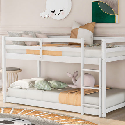 AS29- Twin over Twin Floor Bunk Bed with Ladder - Likeshoppe 