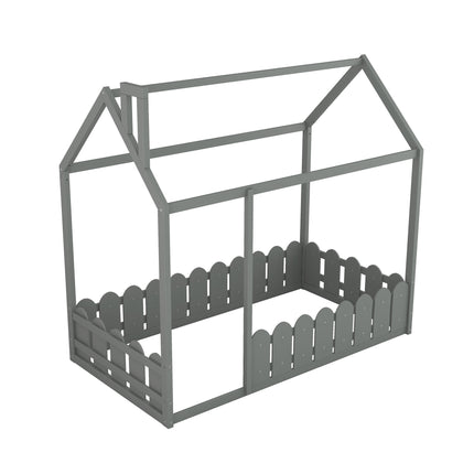 AS24- (Slats are not included) Twin Size Wood Bed House Bed Frame with Fence;  for Kids;  Teens;  Girls;  Boys - Likeshoppe 