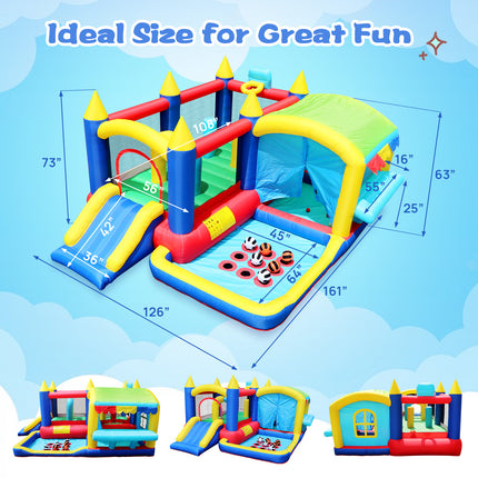 BC9-7 in 1 Inflatable Bounce House, Bouncy House with Ball Pit for Kids Indoor Outdoor Party Family Fun, Obstacles, Toddler Jump Bouncy Castle with Ball Pit for Birthday Party Gifts - Likeshoppe 
