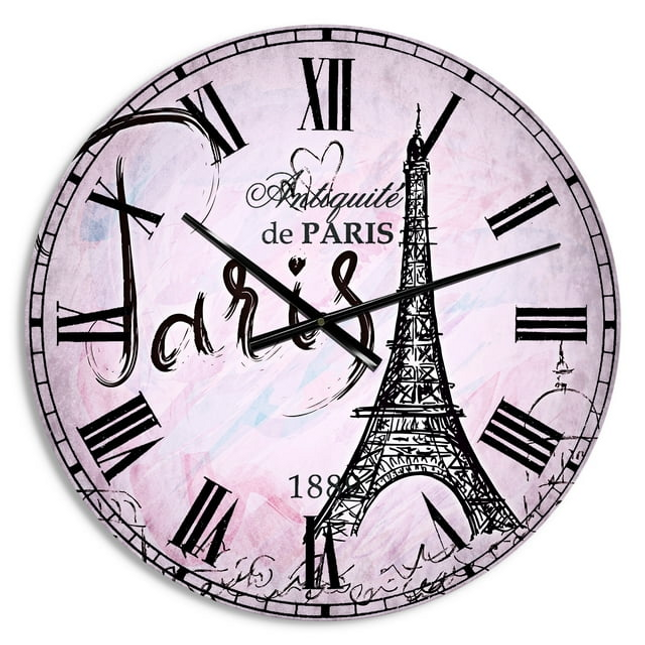 CG1- Designart 'Illustration with Paris Eiffel Tower' French Country wall clock (Size 23" x 23") - Likeshoppe 
