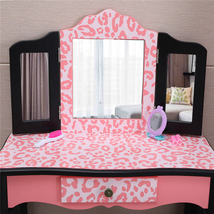 AY2- Kids' Wooden Vanity Table and Stool Set with 3 Mirrors; Princess Makeup Dressing Table; Children's Furniture - Likeshoppe 