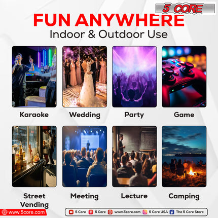 CC9- 5 Core DJ speakers 12" Rechargeable Powered PA system 500W Loud Speaker Bluetooth USB SD Card AUX MP3 FM LED Ring - ACTIVE HOME 12 2-MIC - Likeshoppe 