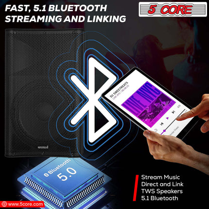 CC8- 5 Core Powered PA Speaker • 1500W Peak Portable Active Powered DJ Audio System • w Bluetooth 5.1 • SD USB AUX MIC FM RCA Input • 2 Wireless UHF Microphone • Remote- ACTIVE DJ 12 2-MIC - Likeshoppe 