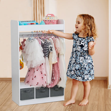 AX4- Kids Costume Organizer, Costume Rack, Kids Armoire, Open Hanging Armoire Closet with Mirror-WHITE - Likeshoppe 