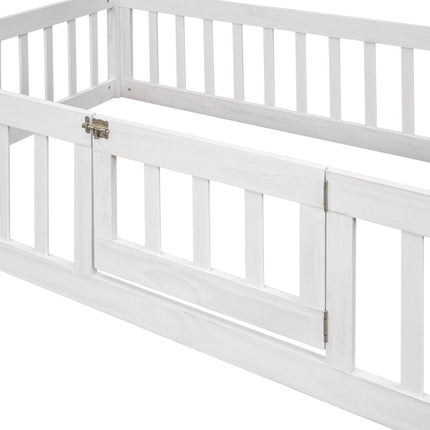 AS13- Twin Size Wood House Bed with Fence and Door - Likeshoppe 