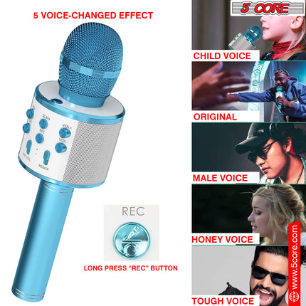 CC18- 5 Core Karaoke Wireless Microphones Bluetooth • w Stereo Mic Speaker • Portable Recording Microfono Inalambrico • SD Card & USB • Gifts Music Toys for Kids and Adults All Age- WM SPK BLU - Likeshoppe 