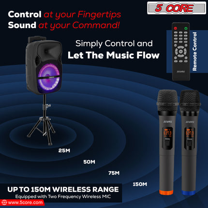 CC10- 5 Core DJ speakers 10" Rechargeable Powered PA system 400W Loud Speaker Bluetooth USB SD Card AUX MP3 FM LED Ring - ACTIVE HOME 10 2-MIC - Likeshoppe 