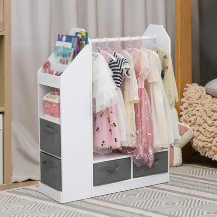 AX2- Kids Costume Organizer, Costume Rack, Kids Armoire, Open Hanging Armoire Closet with Mirror-WHITE - Likeshoppe 