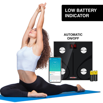 BT1- 5 Core Scale for Body Weight Battery Power Smart Digital Most Accurate Fat Loss Machine Pesas Para Pesar Personas w App Sync - BBS DOT B BLK - Likeshoppe 