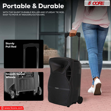 CC6- 5 Core Powered PA Speaker 80W RMS Portable Active Powered DJ Audio System w Bluetooth 5.1 Two Wireless UHF Mics and Remote - ACTIVE HOME 15 2-MIC - Likeshoppe 