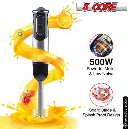 BQ1- 5 Core Handheld Blender, Electric Hand Blender 8-Speed 500W, Immersion Hand Held Blender Stick with Food Grade Stainless Steel Blades for Perfect Smoothies, Puree Baby Food & Soup - HB 1510 - Likeshoppe 