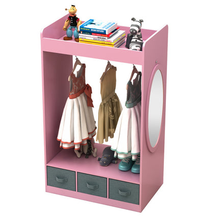 AX5- Kids Costume Organizer; Costume Rack; Kids Armoire; Open Hanging Armoire Closet with Mirror-PINK - Likeshoppe 