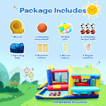 BC9-7 in 1 Inflatable Bounce House, Bouncy House with Ball Pit for Kids Indoor Outdoor Party Family Fun, Obstacles, Toddler Jump Bouncy Castle with Ball Pit for Birthday Party Gifts - Likeshoppe 