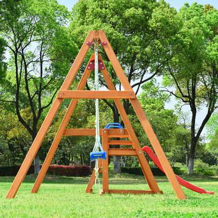 AZ3- Wooden Swing Set with Slide;  Outdoor Playset Backyard Activity Playground Climb Swing Outdoor Play Structure for Toddlers;  Ready to Assemble Wooden Swing-N-Slide Set Kids Climbers - Likeshoppe 