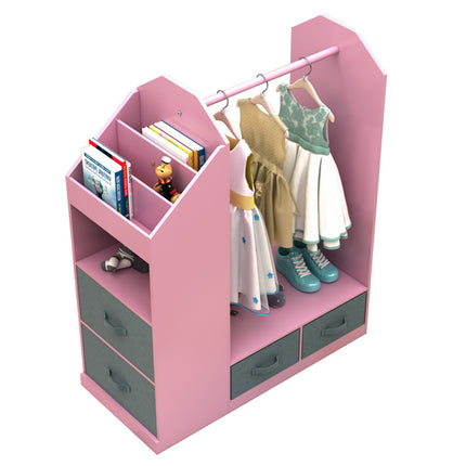 AX1- Kids Costume Organizer, Costume Rack, Kids Armoire, Open Hanging Armoire Closet with Mirror-PINK - Likeshoppe 