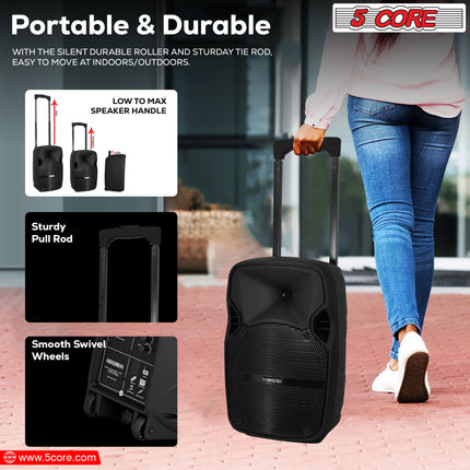 CC10- 5 Core DJ speakers 10" Rechargeable Powered PA system 400W Loud Speaker Bluetooth USB SD Card AUX MP3 FM LED Ring - ACTIVE HOME 10 2-MIC - Likeshoppe 