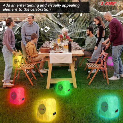 CC15- 5 Core Outdoor Speakers Bluetooth Waterproof Linkable TWS 10W RMS Pool Patio Garden Wireless Subwoofer Outside Solar Rock Speaker w LED Light All Season Use - GRDNSPK SP GRY - Likeshoppe 