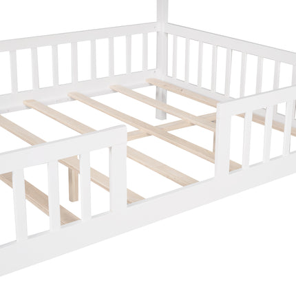 AS32- Full Size Wood House Bed with Fence - Likeshoppe 