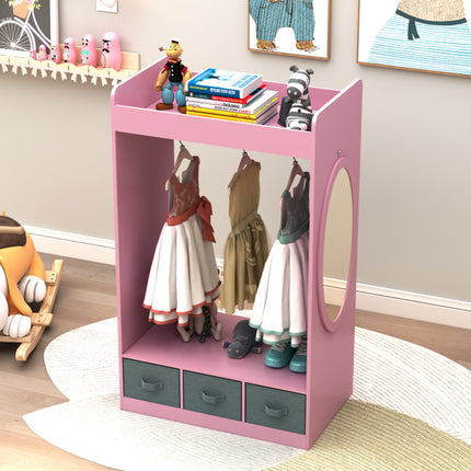 AX3- Kids Costume Organizer, Costume Rack, Kids Armoire, Open Hanging Armoire Closet with Mirror-PINK - Likeshoppe 