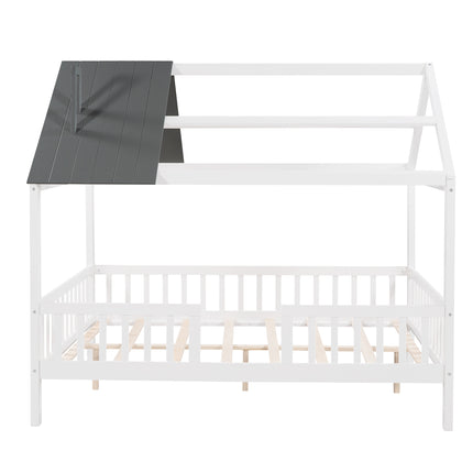 AS32- Full Size Wood House Bed with Fence - Likeshoppe 