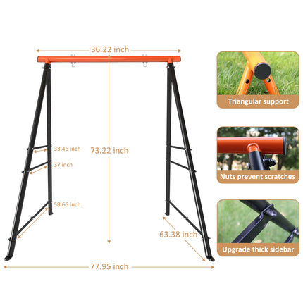 AZ1-Metal Swing Stand Swing Sets for Backyard,Powder Coated Swing Frame of Swing Set with Extra Side Bars,880 Lbs Heavy-Duty A-Frame Outdoor Swing Fits Swing Chair,Porch Swing - Likeshoppe 