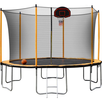 BA8- 15FT Trampoline with Basketball Hoop Inflator and Ladder(Inner Safety Enclosure) Orange - Likeshoppe 