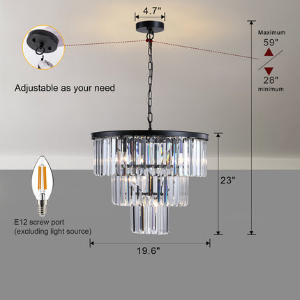 BX4- Black Luxury Crystal Chandelier Modern Chandeliers Lights Fixture Hanging Pendant Light Fixture for Dining Room Bedroom Living Room Dia 19.7 Inch-Black - Likeshoppe 