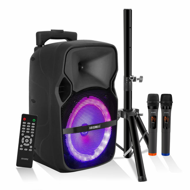 CC11- 5 Core DJ speakers 8" Rechargeable Powered PA system 250W Loud Speaker Bluetooth USB SD Card AUX MP3 FM LED Ring - ACTIVE HOME 8 2-MIC - Likeshoppe 