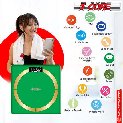 BT2- 5 Core Bathroom Scale for Body Weight • Digital Scale with Smart Accurate App sync w Bluetooth • 13 Body Composition Analyzer • Battery Operated Health and Fitness Accessory • 400 lbs - BBS 03 B SG - Likeshoppe 