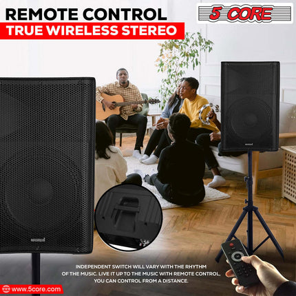 CC8- 5 Core Powered PA Speaker • 1500W Peak Portable Active Powered DJ Audio System • w Bluetooth 5.1 • SD USB AUX MIC FM RCA Input • 2 Wireless UHF Microphone • Remote- ACTIVE DJ 12 2-MIC - Likeshoppe 