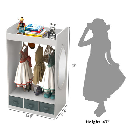 AX4- Kids Costume Organizer, Costume Rack, Kids Armoire, Open Hanging Armoire Closet with Mirror-WHITE - Likeshoppe 