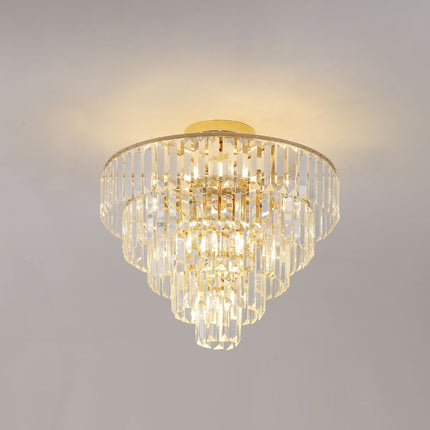 BX1- Gold Crystal Chandeliers,5-Tier Round Semi Flush Mount Chandelier Light Fixture,Large Contemporary Luxury Ceiling Lighting for Living Room Dining Room Bedroom Hallway - Likeshoppe 