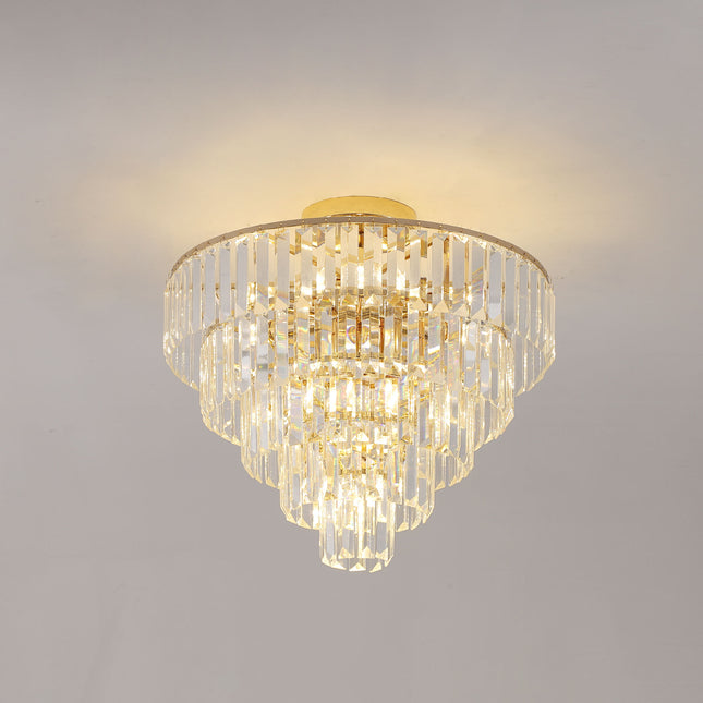BX1- Gold Crystal Chandeliers,5-Tier Round Semi Flush Mount Chandelier Light Fixture,Large Contemporary Luxury Ceiling Lighting for Living Room Dining Room Bedroom Hallway - Likeshoppe 