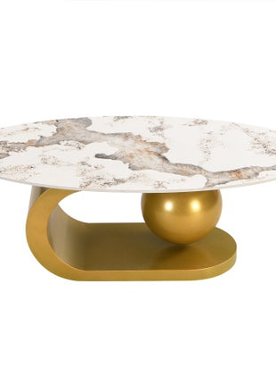 Modern Oval Marble Coffee Table with Gold Stainless Steel Base – 47" Luxury Table