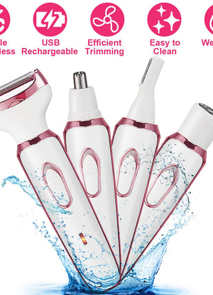 4-in-1 Women’s Electric Razor – Rechargeable Bikini Trimmer & Facial Hair Remover Kit