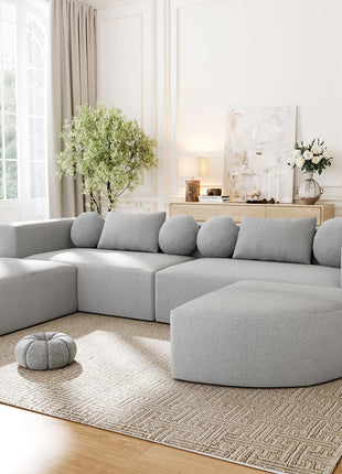 114.9" Modular Bouclé Sectional Sofa – U-Shaped Boneless Couch with Deep Seats