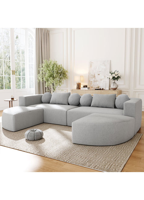 114.9" Modular Bouclé Sectional Sofa – U-Shaped Boneless Couch with Deep Seats