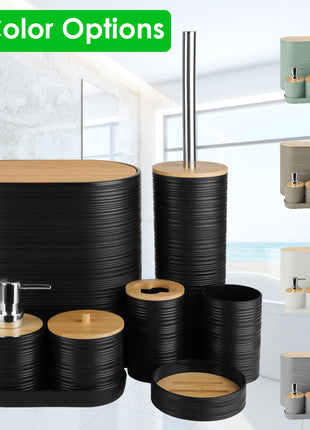 8Pcs Bathroom Accessories Set with Trash Can, Soap Dispenser & Bamboo Tray