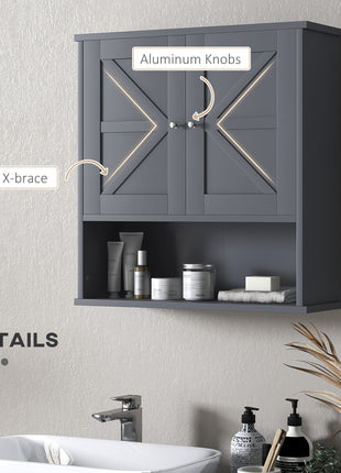 Farmhouse Wall-Mounted Medicine Cabinet – Gray Bathroom Cabinet with Barn Doors & Adjustable Shelf