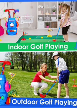 Toddler Golf Set With 4 Balls 4 Clubs 2 Holes 2 FlagsLikeshoppe Golf Cart Indoor Outdoor Golf Game Gift For 3-5 Years Old Kids For Spring Outdoor Activities