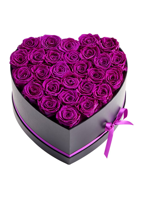 27 Preserved Purple Roses Heart Box – Forever Flowers Gift for Women Wife Mom Anniversary Valentine’s Day