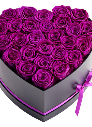 27 Preserved Purple Roses Heart Box – Forever Flowers Gift for Women Wife Mom Anniversary Valentine’s Day