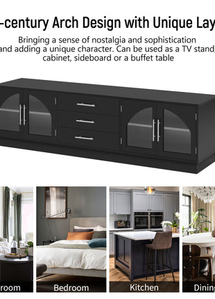 Modern 68.9" TV Stand with Drawers & Glass Cabinets – Entertainment Center for TVs Up to 75"