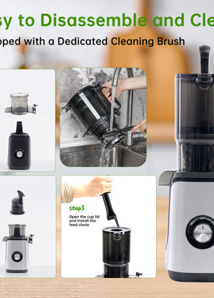 Cold Press Juicer with Wide Feed Chute – 200W Slow Masticating Juicer for Whole Fruits & Vegetables