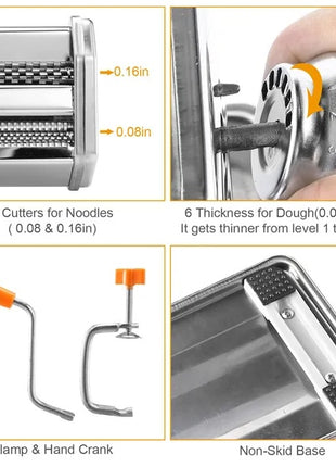 Likeshoppe Choice Stainless Steel Manual Pasta Maker – Adjustable Noodle Machine for Spaghetti &amp; Fettuccine