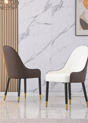 Likeshoppe Dining Chair With PU Leather White And Brown Metal Legs Set Of