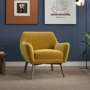 Likeshoppe Gold Velvet Lounge Chair with Walnut Wood Legs – Modern Accent Armchair for Living Room, Bedroom & Lounge Space